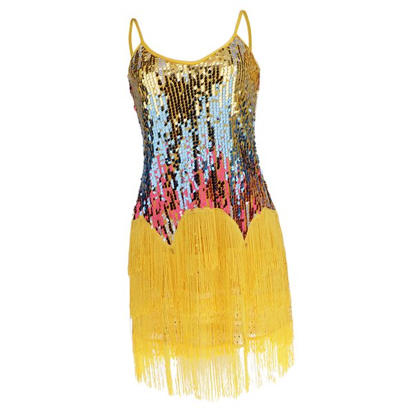 

ladies tango fringe dance dress sparkling sequin tassel ballroom samba, Blue