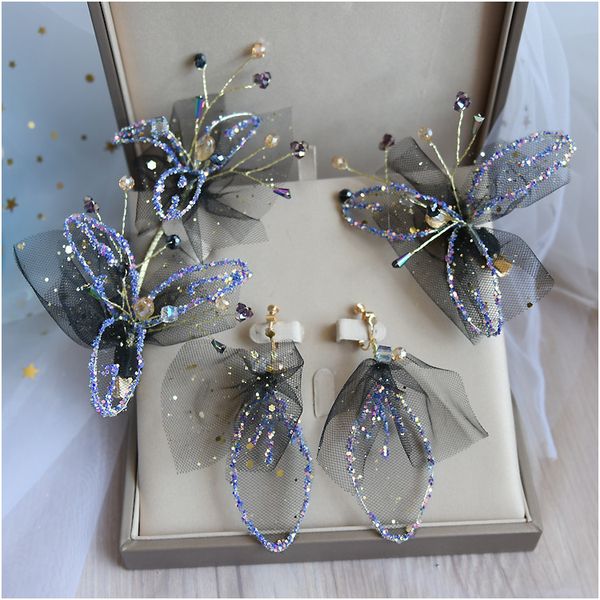 

new 2019 purple show super hair flower crepe bride-shaped tiara simple korean wedding hair accessories, Golden;white