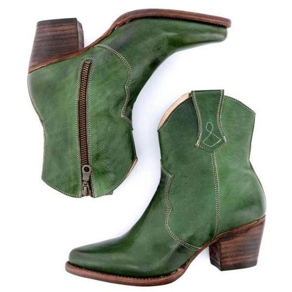 

women's ankle knee side zip bare boots square heel casual short booties ladies autumn winter footwear big size 43 green shoes, Black