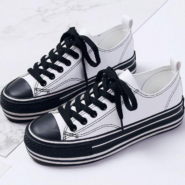 

new women sneakers fashion breathble vulcanized shoes pu leather platform lace up casual white sneaker tenis feminino sy977, Black