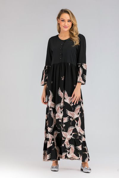 

fashion muslim women floral maxi dress -4xl plus size islamic women long sleeved loose kaftan dress, Red