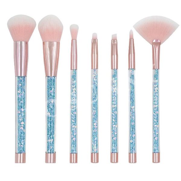 

7pcs diamonds makeup brush set eye shadow brush pink hair cosmetics blending tool blue