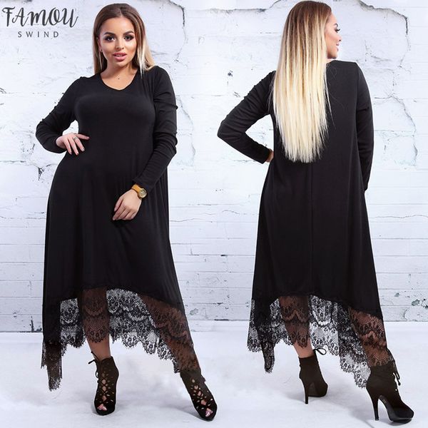 

2xl-6xl large size robe 2020 spring summer dress big size elegance lace dress women dresses plus size women clothing dresses, Black;gray