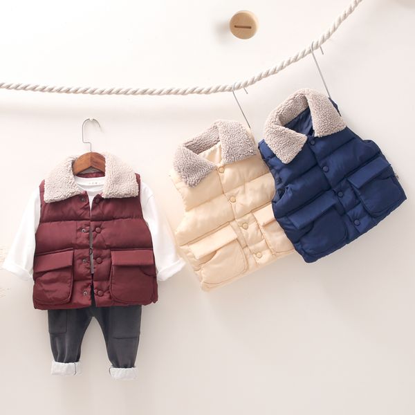 

children's vest clothing autumn/ winter kids baby boys down cotton jackets vest girls clothing fashion warming garment, Blue