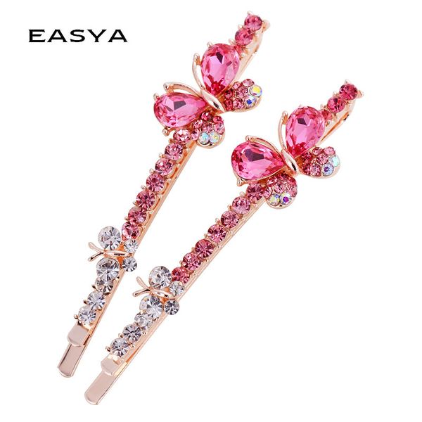 

easya classic design 5 colors rhinestone crystal butterfly hairpin barrettes jewelry new fashion sparkling hair clips for women, Golden;white