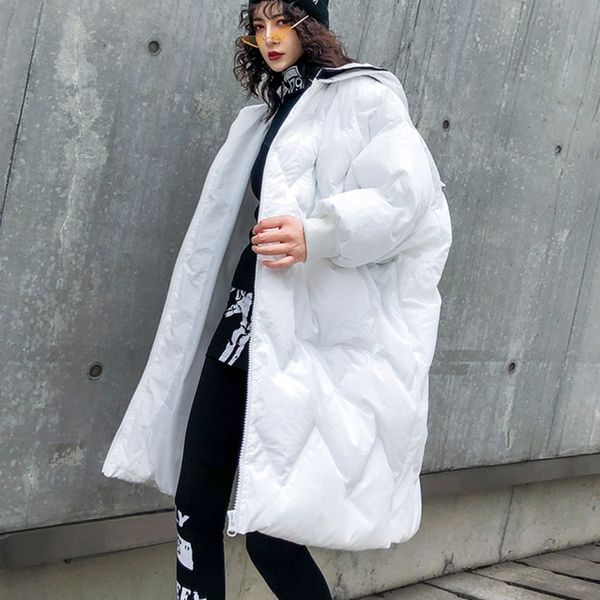 

tvvovvin white oversized hooded cotton-padded coat long sleeve loose fit women parkas fashion tide new autumn winter 2019 b491, Black