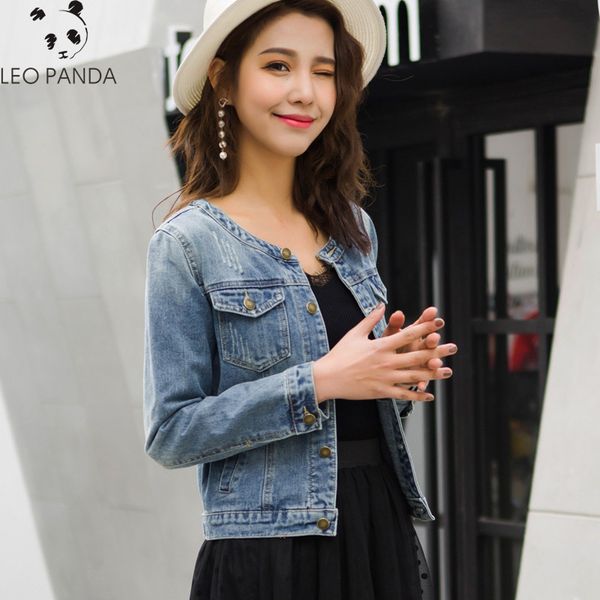 

2019denim jacket female short section slimversion of the new thin student long sleeve spring and autumn denim shirt shirt round, Black;brown