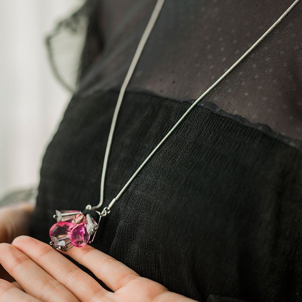 

jorpsung new women's bow crystal metal amethys pendant girl's silver color long snake necklace gift for girlfriend female