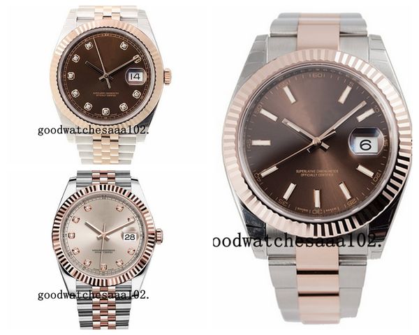 

luxury 3 choices datejust 41 126331 choio 18k rose gold steel automatic watch men's watch men's watch ing, Slivery;brown