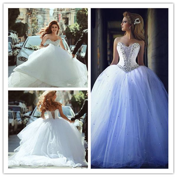 

2020 бальное платье великолепная стиль crystals свадебные платья милая бисером тюль свадебные платья платье де noiva пользовательские ослепи, White