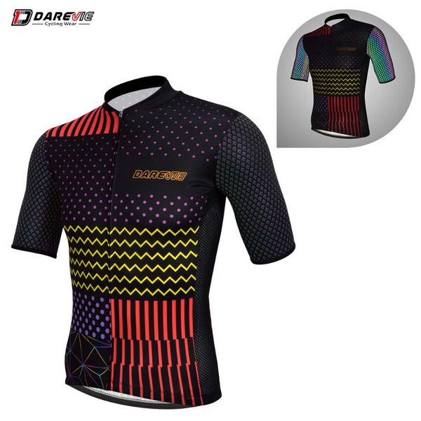 

darevie pro cycling jersey cool reflective cycling jersey breathable team bike mtb road clothing men, Black;red