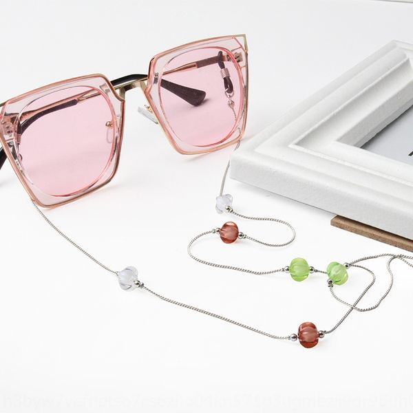 

chain hanging neck three glasses bead glasses color beads metal decoration female creative simple anti-skid eye rope, Blue