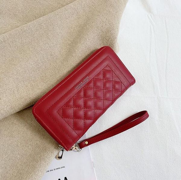 

factory wholesale women handbag korean classic check long wallet elegant joker leathers wallets street trend leather fashion womens purse, Red;black