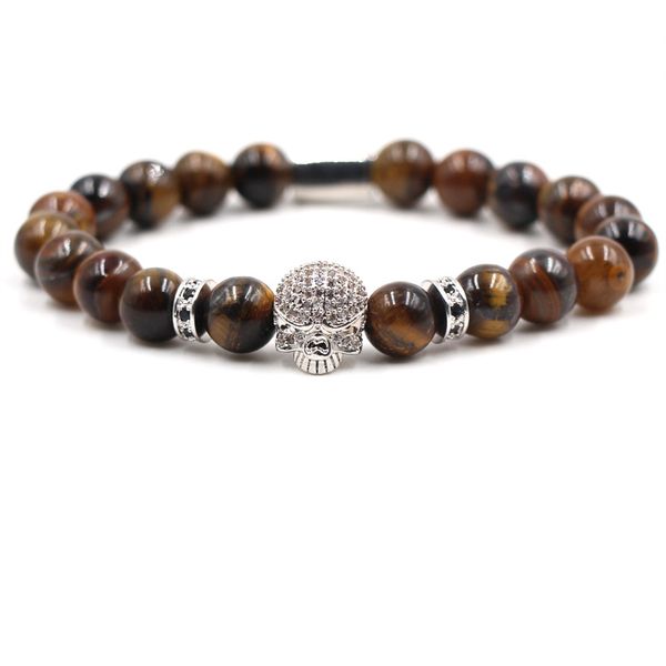 

tiger eyes bracelet 8mm bracelet cubic zirconia beads lion skull luxury designer jewelry women bracelects bracelet gift, Black