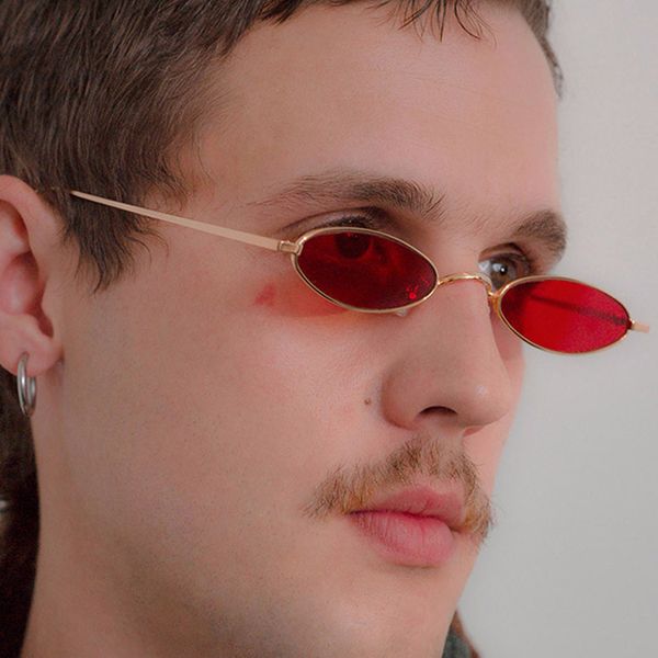 

vintage oval sunglasses men sun glasses women retro metal frame red tiny round skinny eye glass female small party eyewear uv400, White;black