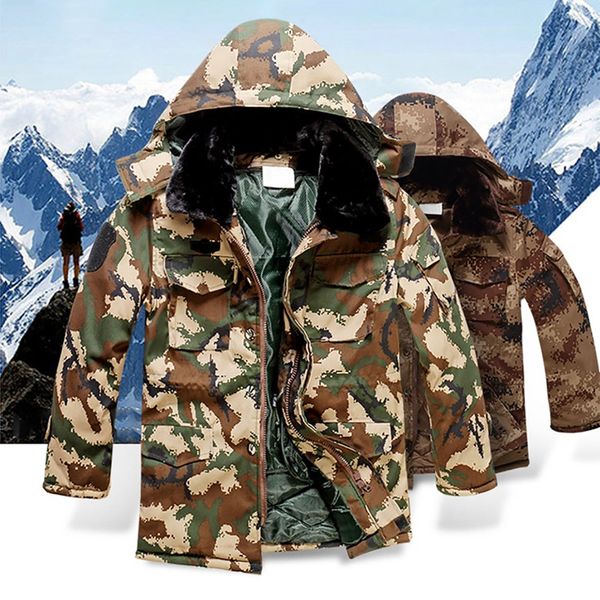 

men hooded jacket thick cold-proof tactical softshell cotton jacket waterproof hunting hiking warm army outdoor coat, Blue;black