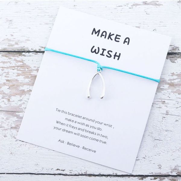 

make a wish wish bracelets silver wishbone string bracelet for friendship good luck charm bracelet wishbone women birthday gift, Golden;silver