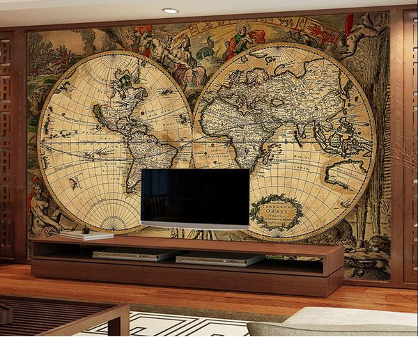 2019 Preço Baixo Para papel de parede retro mundo decoração da parede mapa sofá fundo Europeia avançou bem wallpaper