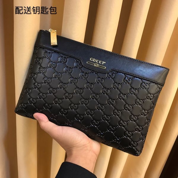 

2020 mens women fashion high-end leather handbag wallets zipper printed letter clutch bagyunhui05, Black