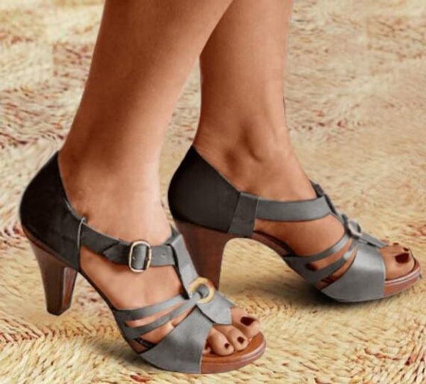 

women shoes sandals summer high heel shoes buckle pu leather gladiator women designers zapatos de mujer e25, Black
