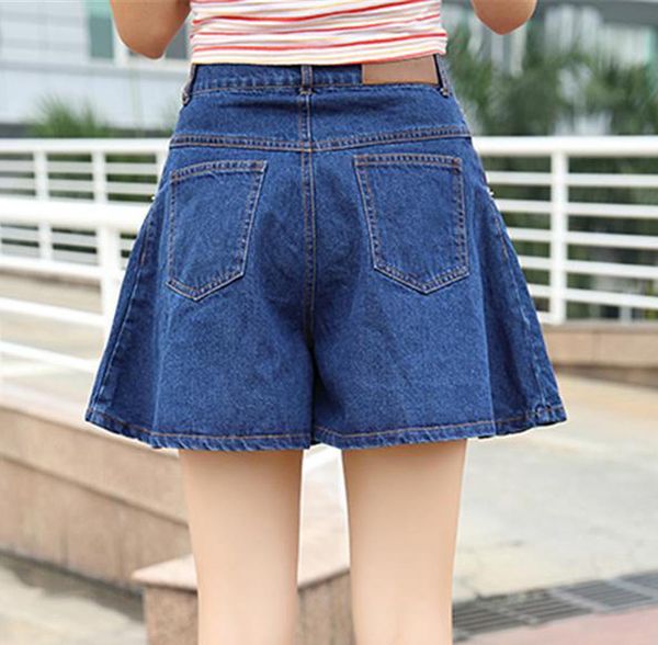 

fashion women loose high-waisted broad-legged jeans and shorts, Blue