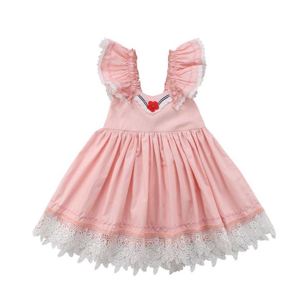 

new toddler infant kid girl lace flower casual dress princess pageant party clothing ruffled lace dress 2-7t, Red;yellow