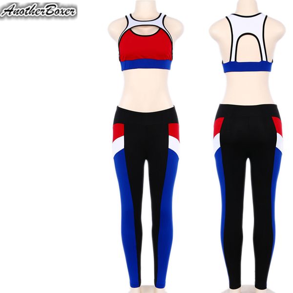 

sport gym clothing women 2 piece outfits crop long pants leggings yoga set tracksuits ropa deportiva mujer, White;red