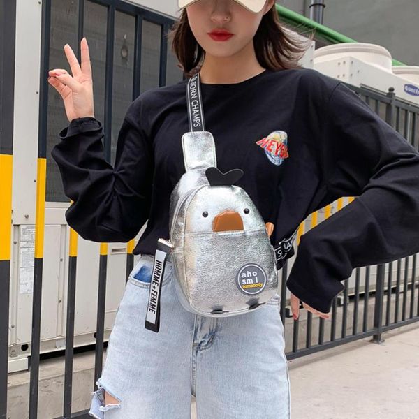 

women chest packs cartoon cute duck waist bag lether chest bag for girls phone pouch zip crossbody bags waist