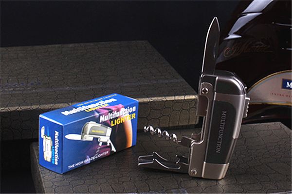 

Новое прибытие Многофункциональный швейцарский армейский нож зажигалка Открытый Отдых с открывалка для бутылок металла Надувной ветрозащитный Direct Зажигалка Факел
