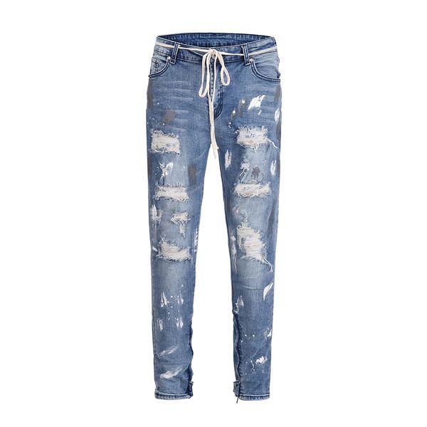 

autumn mens designer skinny jeans with zipper men hip hip biker destroyed hole designer denim jeans, Blue