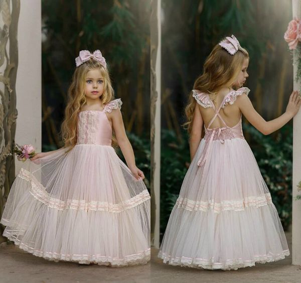 Angel 2020 Flower Girls Vestidos Para O Casamento Renda Rosa Clara crianças formais vestem fundo Vestido De Mulher