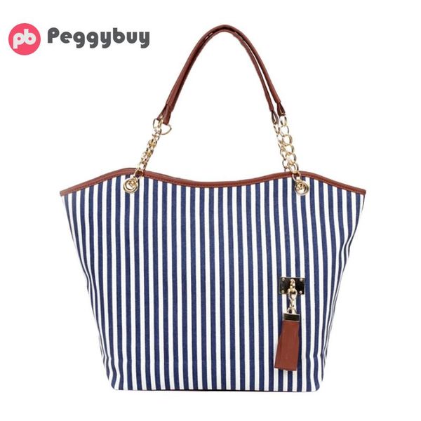 

striped casual tote women canvas handbag casual single shoulder shopping bags beach zipper large bag sac a main bolsa