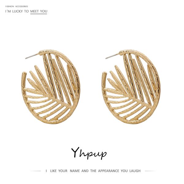 

yhpup round leaves hollow hoop earrings charm metal earrings north star gold color jewelry for women anniversary gift bijoux, Golden;silver