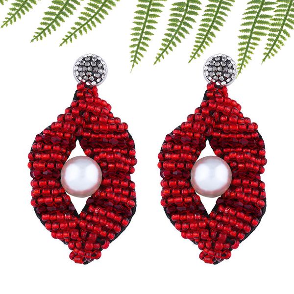 

bohemian vintage red mouth oorbellen voor dames handmade glass beads earrings for ladies party gifts statement fashion jewelry, Silver