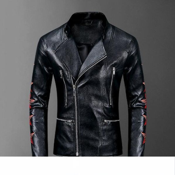 

leather jacket men warm winter jackets coats design brand pu leather jacket men slim fit motocycle biker jacket#ad5, Black