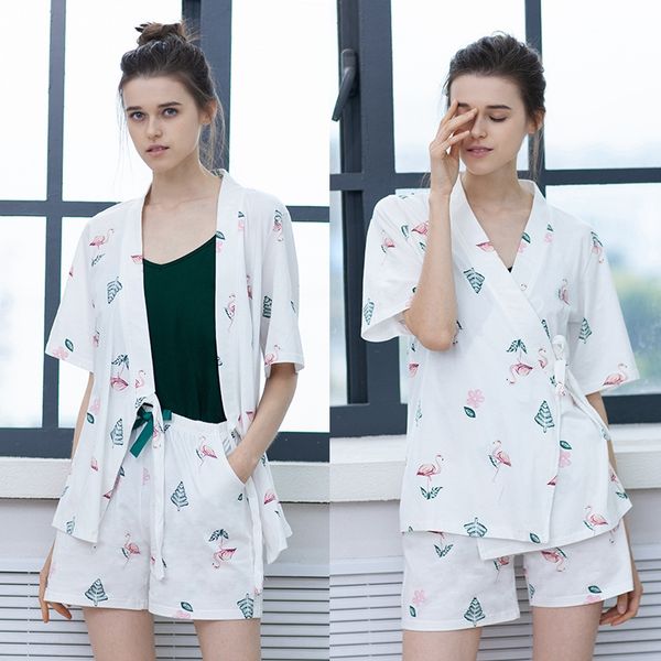 

lnnr5 royal court autumn women's cotton thin suit sling cotton flamingo shorts sleeves sling pajamas shorts pajamas home clothes japane, Blue;red