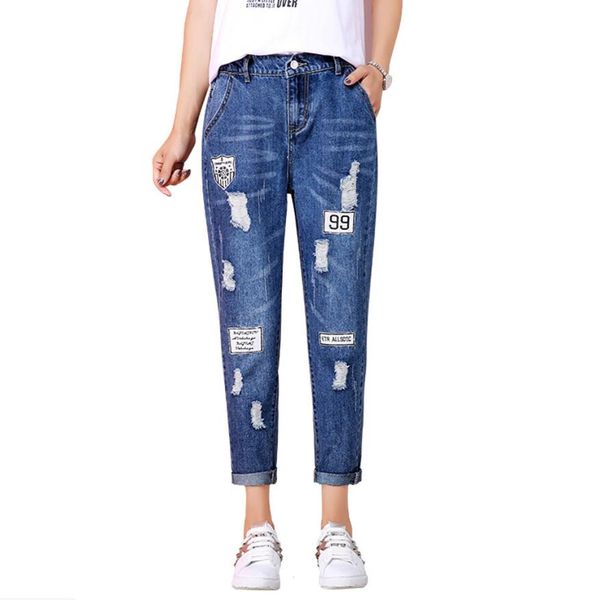 

2019 new slim pencil pants vintage high waist jeans new womens pants length loose cowboy, Blue