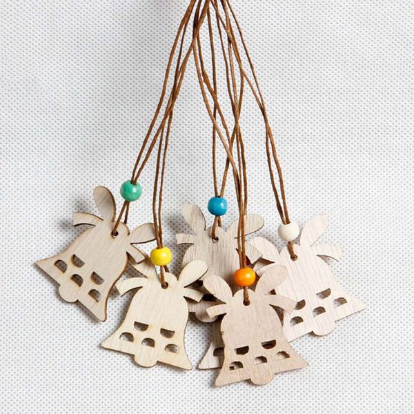 

10pcs hollow christmas snowflakes wooden bells hanging pendants ornaments natural wood xmas tree elk party decorations kids gift