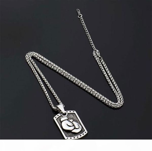 

men's hip hop necklace silver plated fist boxing glove dog tag pendant necklace wheat chain titanium stainless steel jewelry