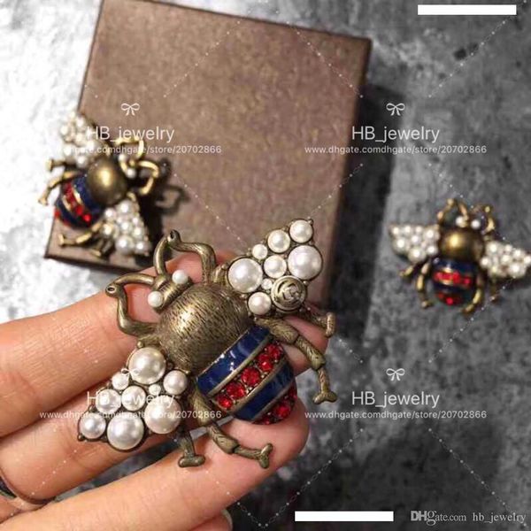 

popular fashion brand high version bee pearl brooch for lady design women party wedding lovers gift luxury jewelry for bride with box, Gray