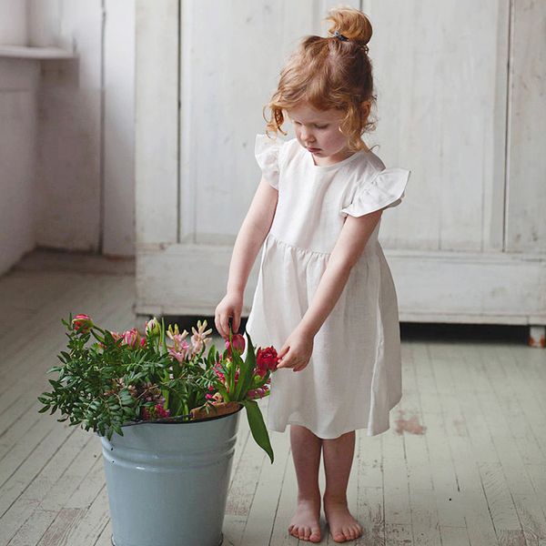 

cotton and linen girls dresses 2020 summer new baby hooded ramie breathable short-sleeve princess dress, Red;yellow