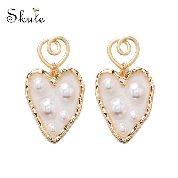 

skute love heart imitation pearl dangle earrings for women irregular heart shape transparent pendientes personality jewelry gift, Silver