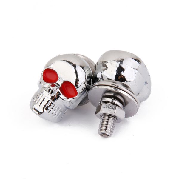

2pcs chrome skull motorcycle license plate frame bolts windshield tag screws
