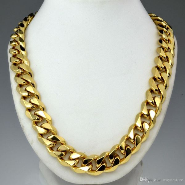 

heavy mens 18k gold filled solid cuban curb chain necklace n276 60cm 50cm