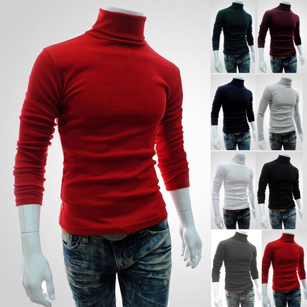 

casual men long sleeve knitwear autumn winter turtle neck slim fit basic pullover cgu 88, White;black