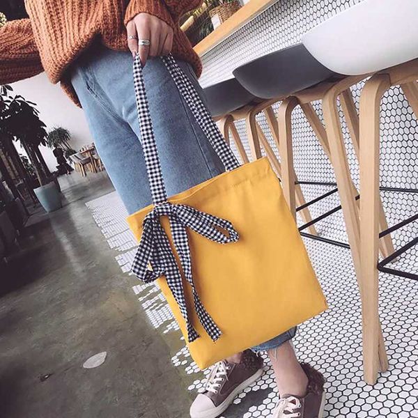 

canvas shoulder bag student leisure school bag women student harajuku small fresh belt bow girl soft joker
