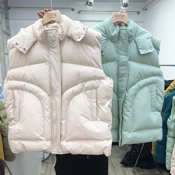 

winter down parkas hooded cotton vest coat women's waistcoat stand collar autumn sleeveless cotton padded jacket for women, Black;white