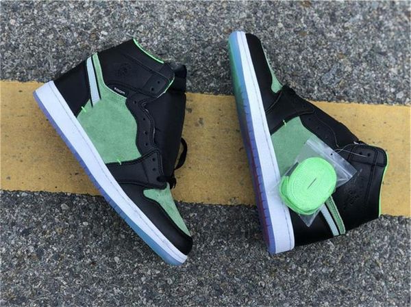 

2020 air authentic air 1 high zoom rage green mens basketball shoes retro black suede green ck6637-002 sports sneakers with original box