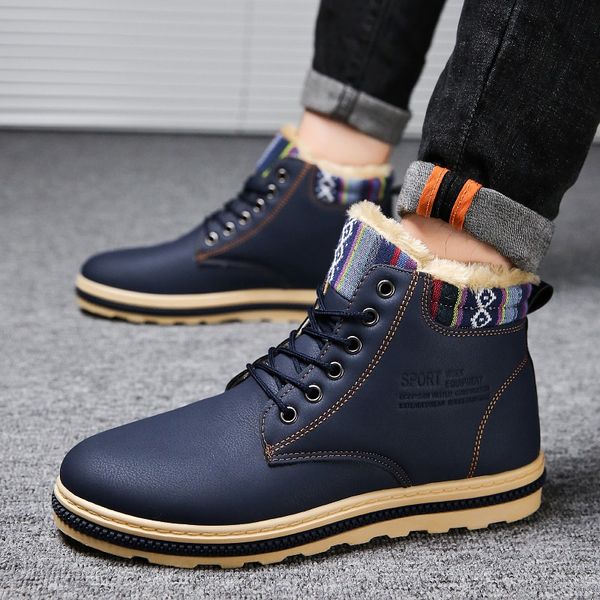 

high men shoes leather casual shoes outdoor fur sneakers new warm plush winter boots flat male footwear buty meskie, Black