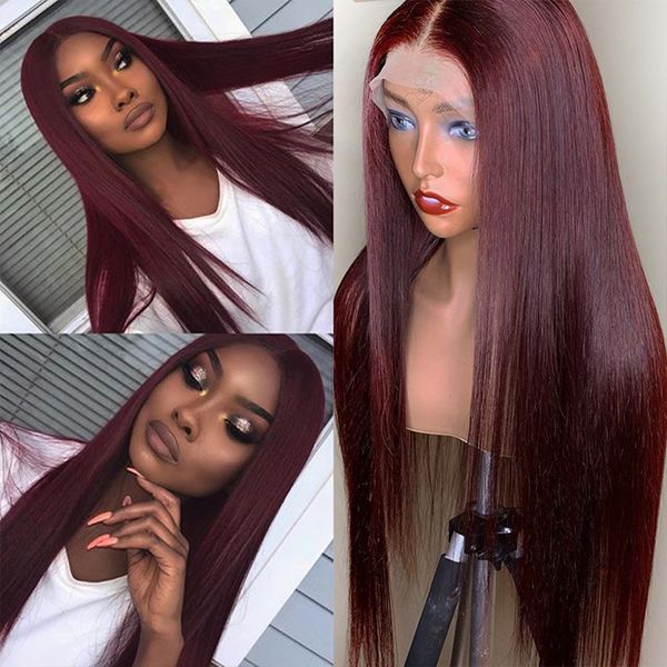 

burgundy human hair wigs pre plucked 360 lace frontal wig with baby hair red wine lace frontal wig 150% density virgin hair, Black